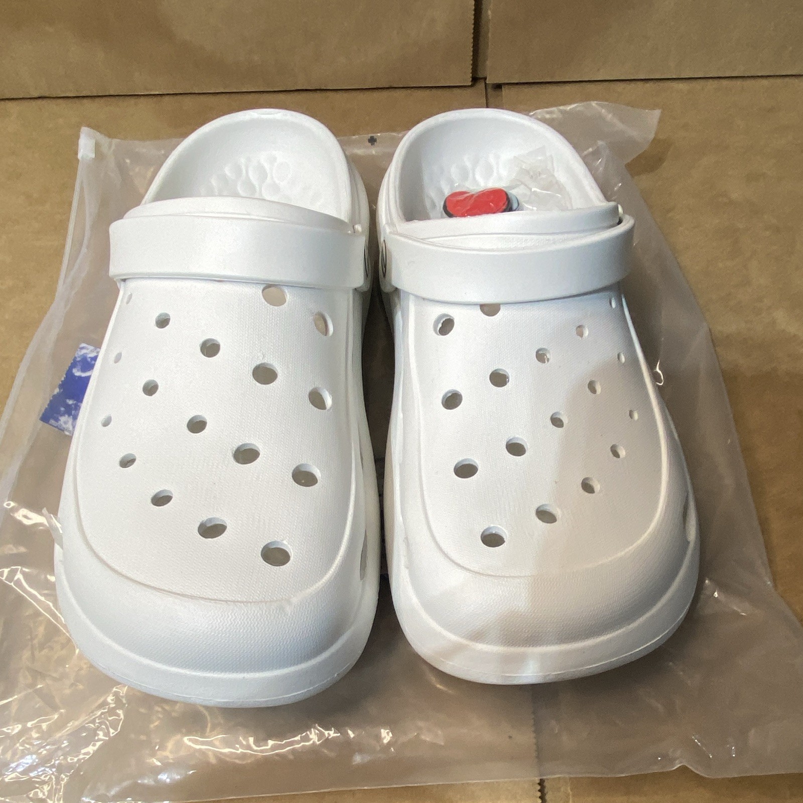 White womans Clog Sandals Slip-On Heel Strap with Charms US 10