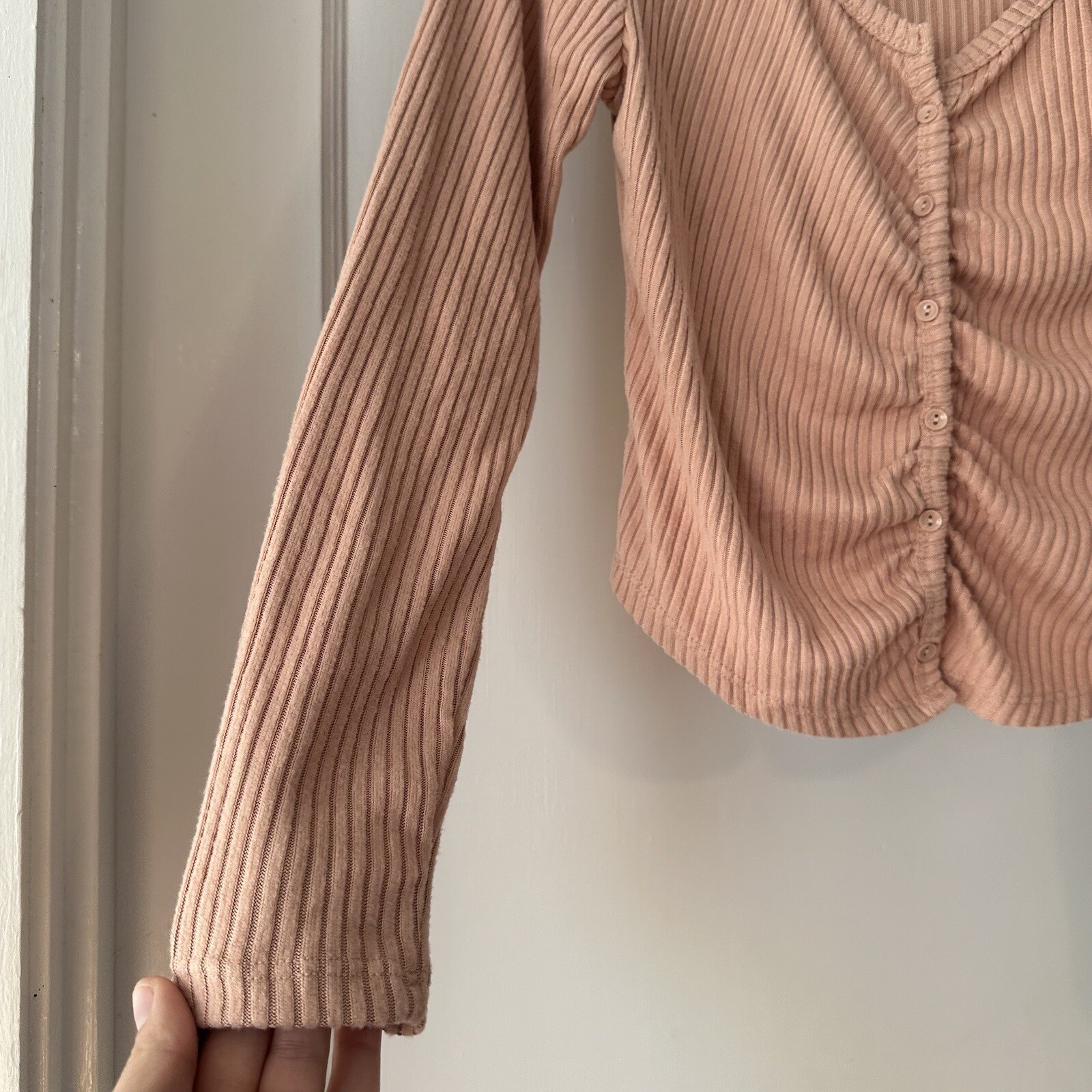 Pink Republic Shirt Womens M Medium Pink Long Sleeve Cropped Ruched Button Down