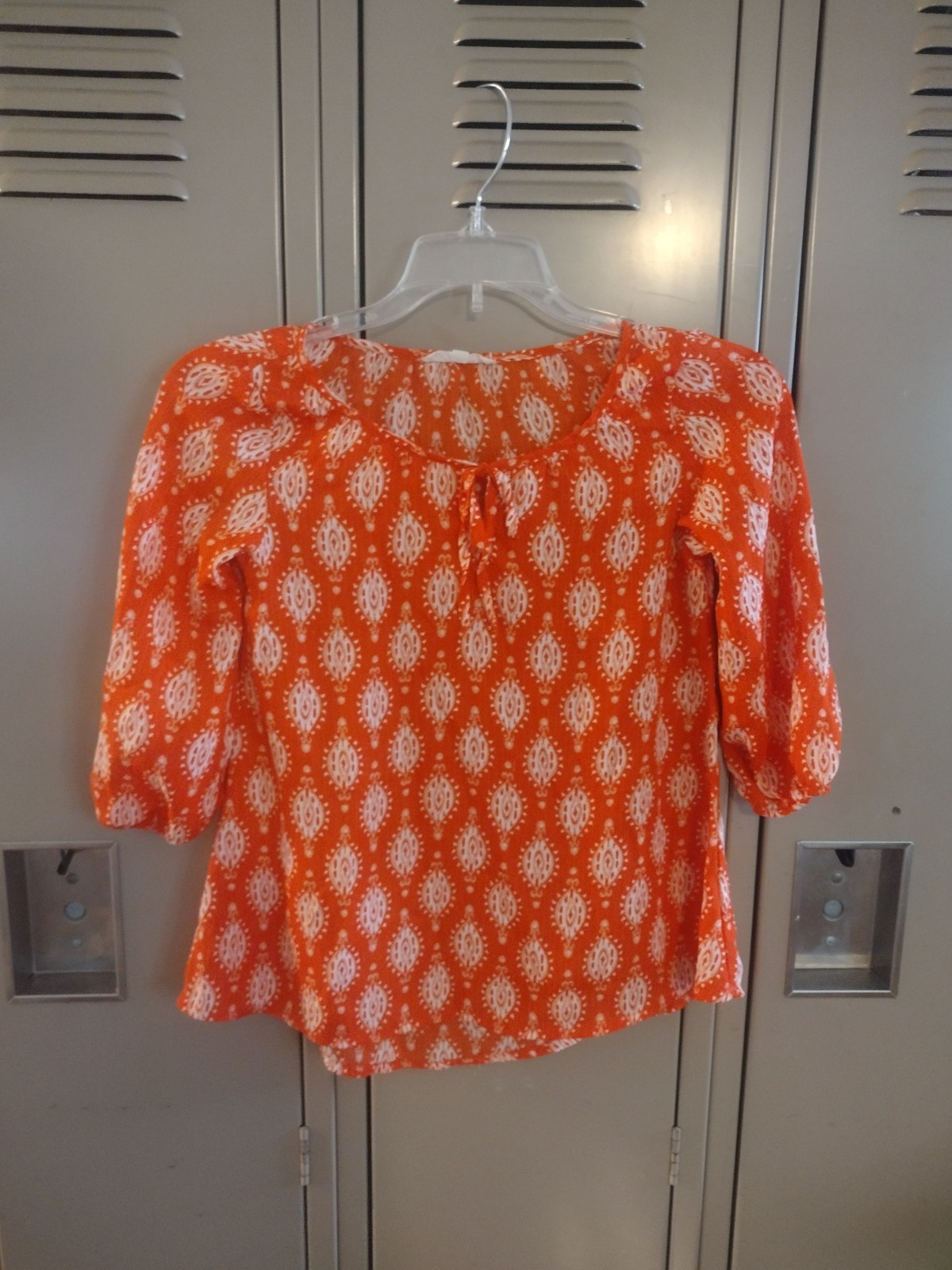 Copper Key Geometric Orange 3/4 Sleeve Blouse Size Small