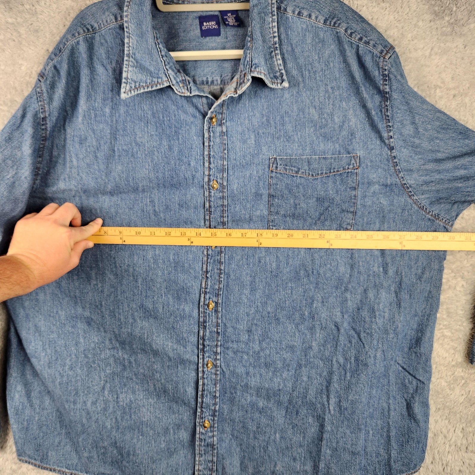 Vintage Basic Editions Shirt Womens Big 3X Blue Denim Button Western Workwear