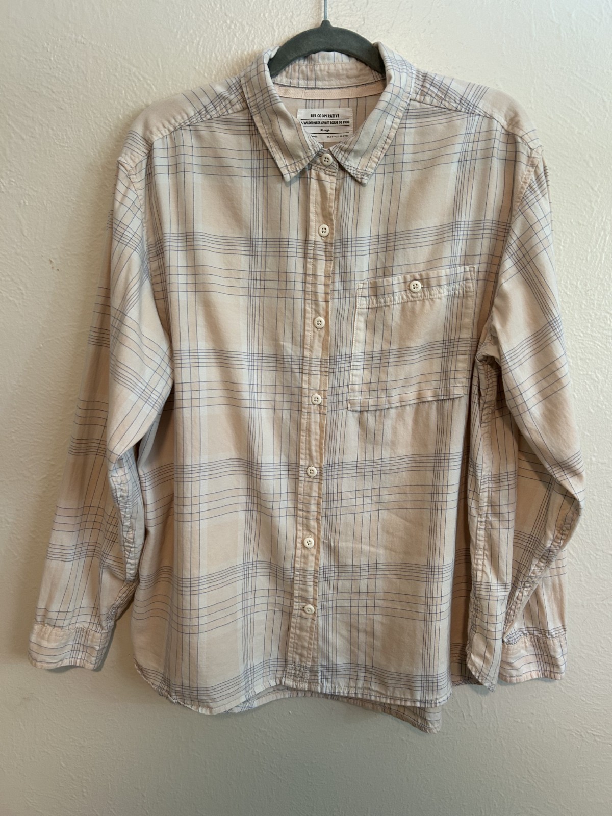REI Co-Op Plaid Button Down Shirt Sz XL Peach Pink Outdoor Granola Gorpcore Hike