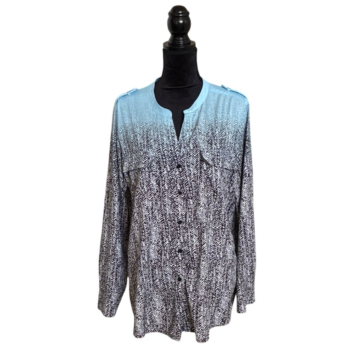 Calvin Klein Women’s Ombré Patterned Roll Tab Formal Shirt Long Sleeve US XL