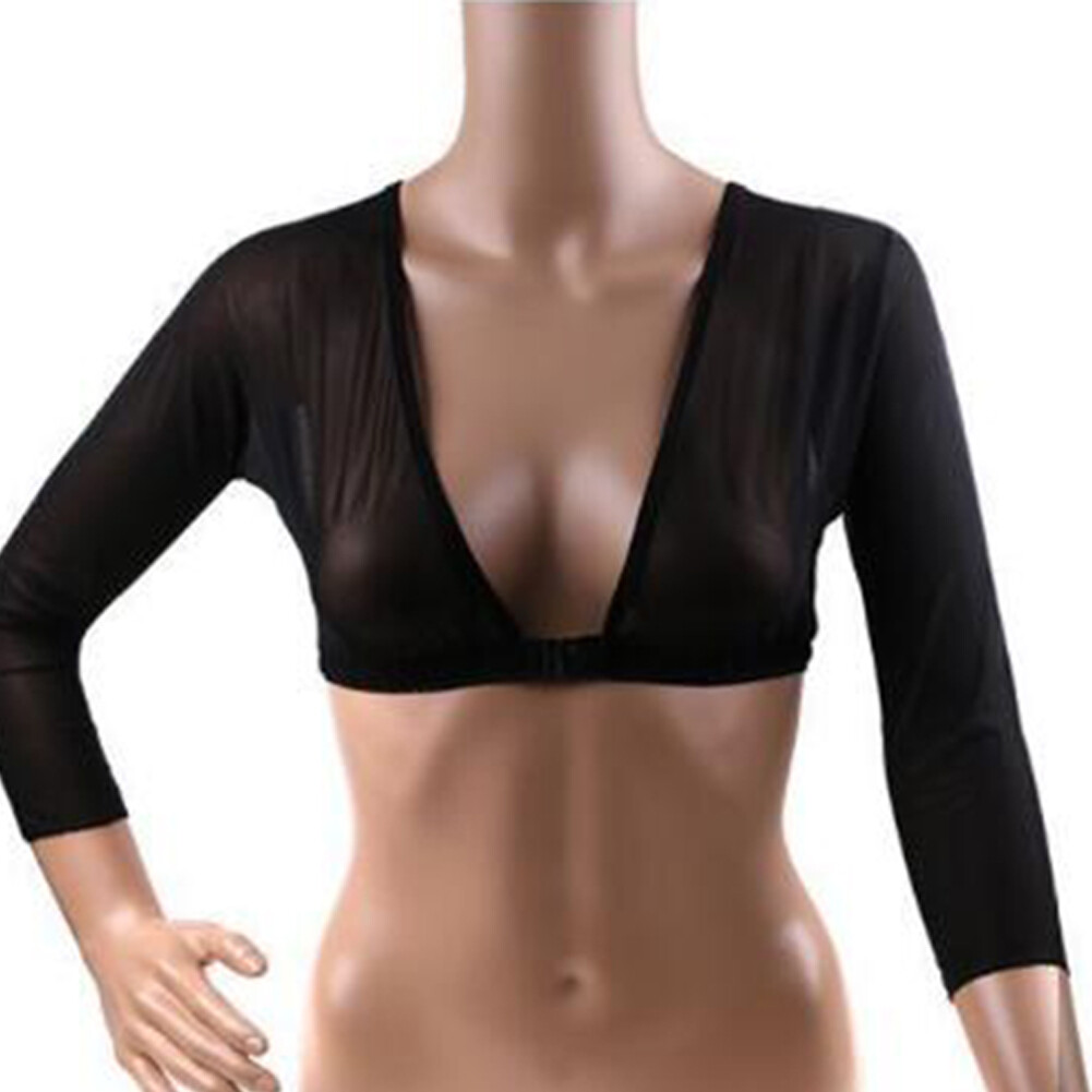 Women Mesh Sheer Crop Top T-Shirt Lingerie Long Sleeve See Through Vest Blouse ⇓
