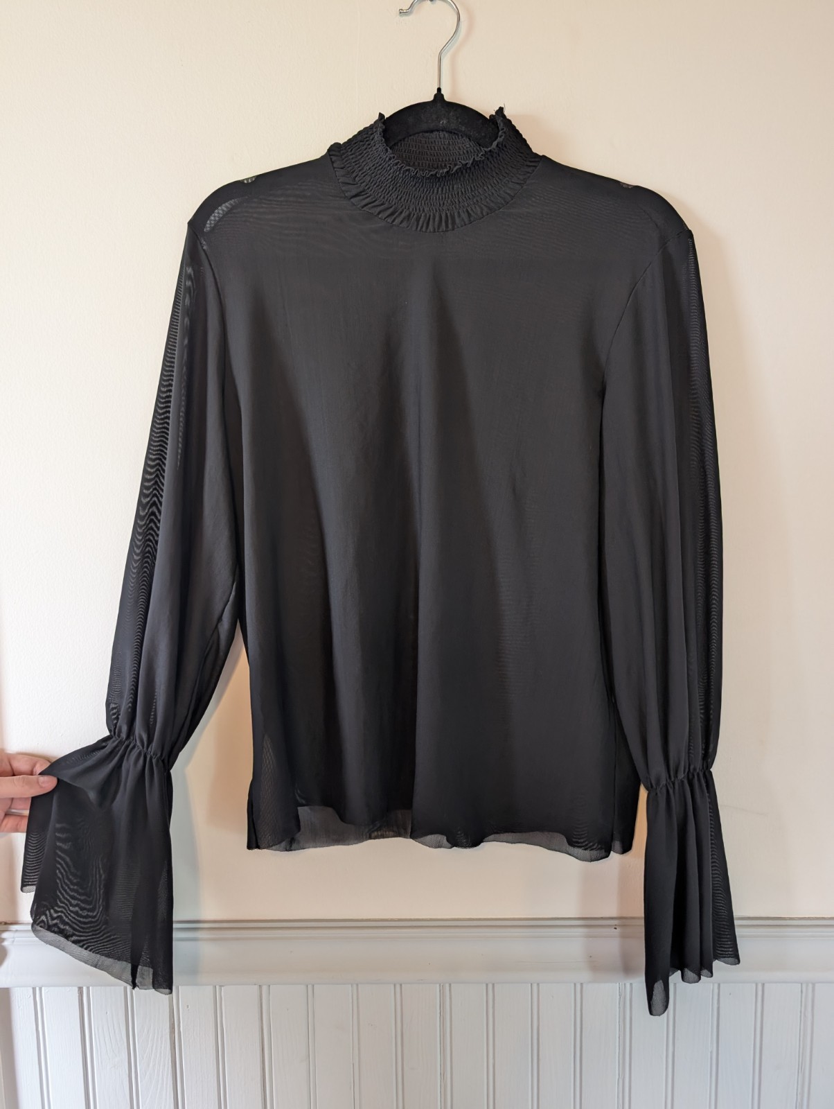 Zara Trafaluc Sheer Mock Neck Blouse Large Whimsigoth Dark Fairy Victorian Goth