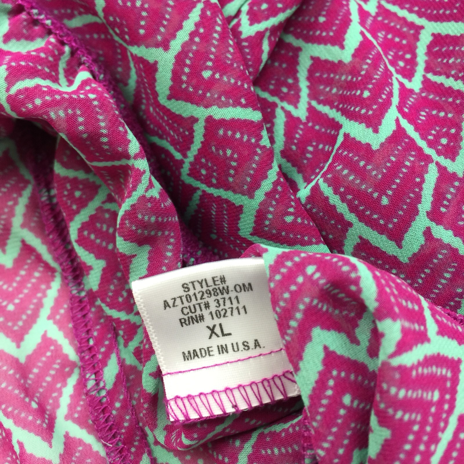 Olivia Moon Peasant Blouse Top XL Womans Purple Heart Print Sheer Elastic Waist