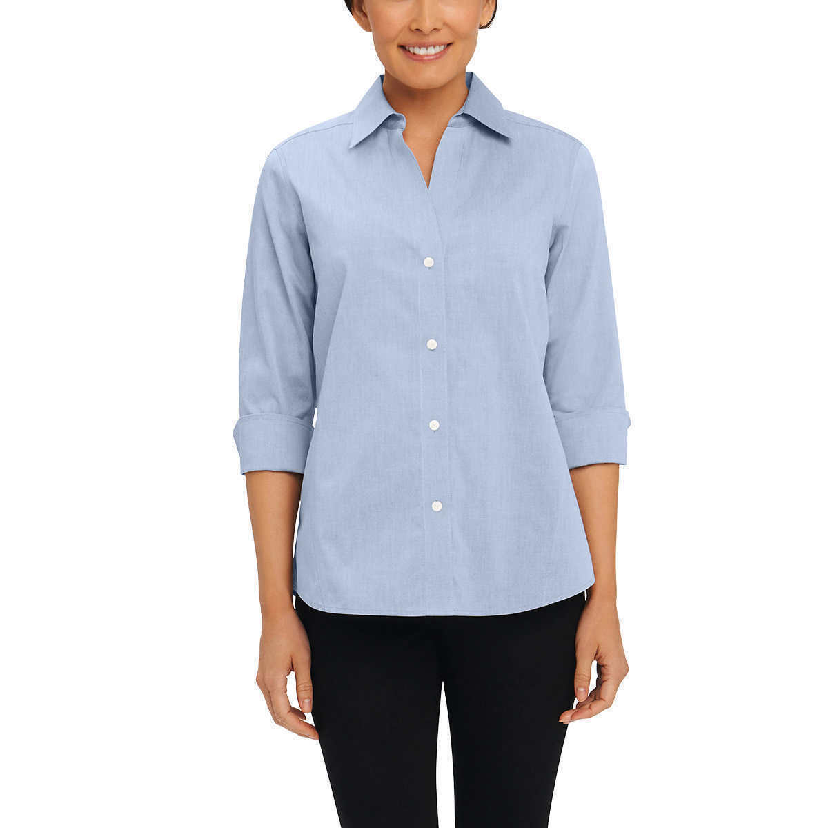 Foxcroft Women’s Easy Care Non Iron Stretch Poplin Button Front Shirt