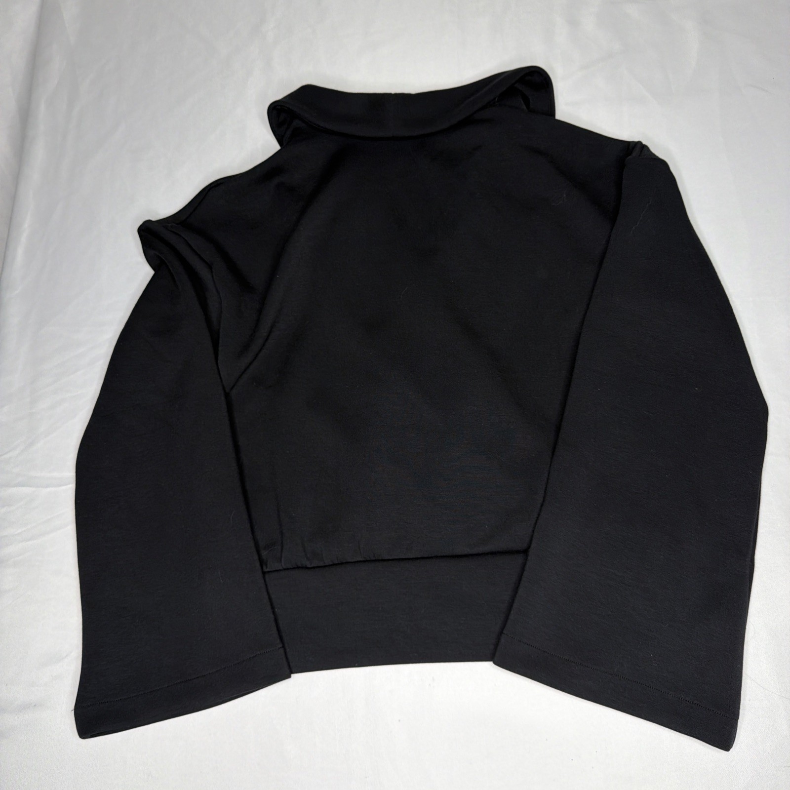 Spanx AirEssentials Drape Front Wrap Top Black Wide Sleeve Shawl Collar Medium