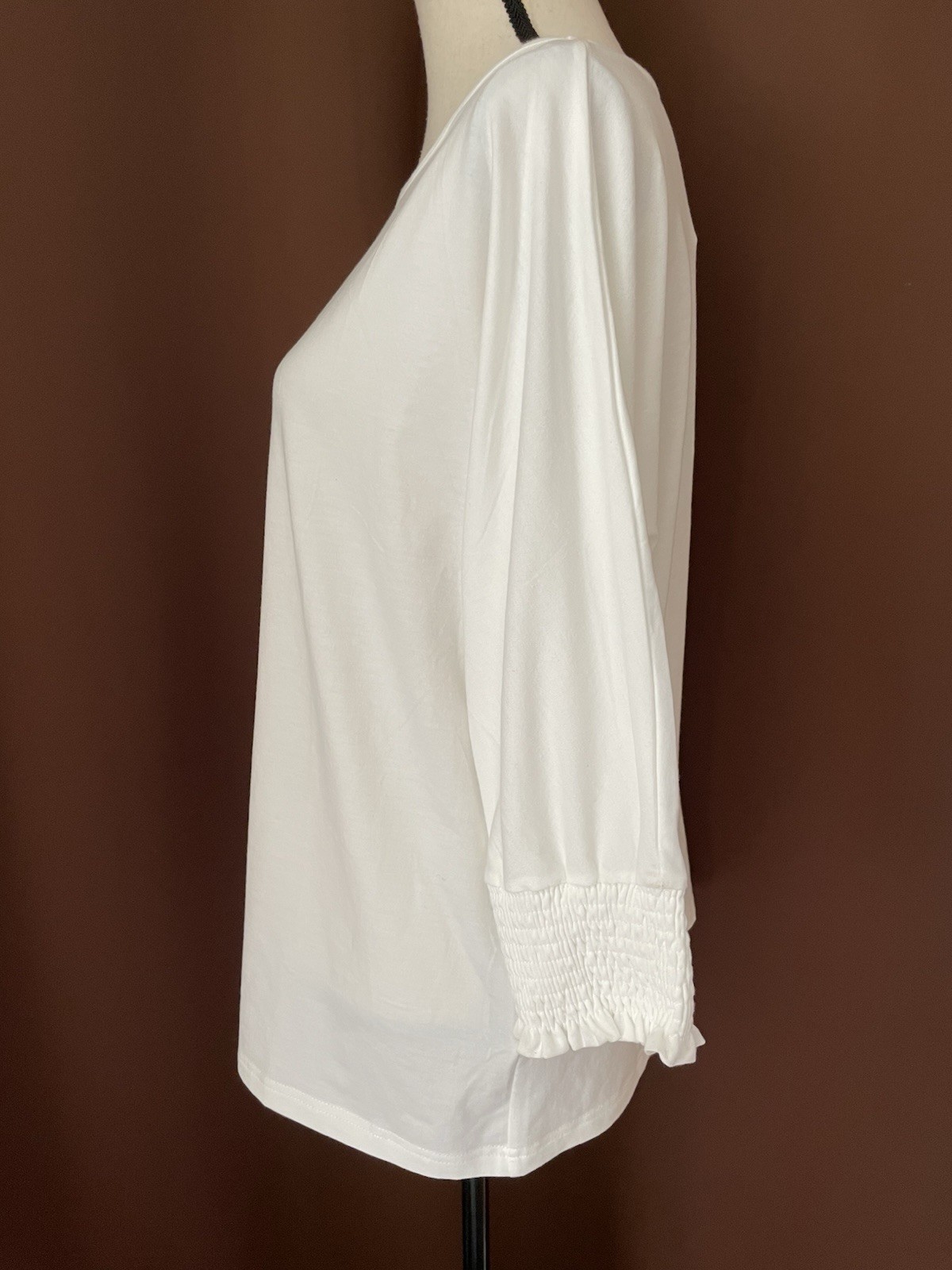 NWT White Batwing Top Relaxed Minimalist 3/4 Sleeves Boho Casual Smocked Cuff XL