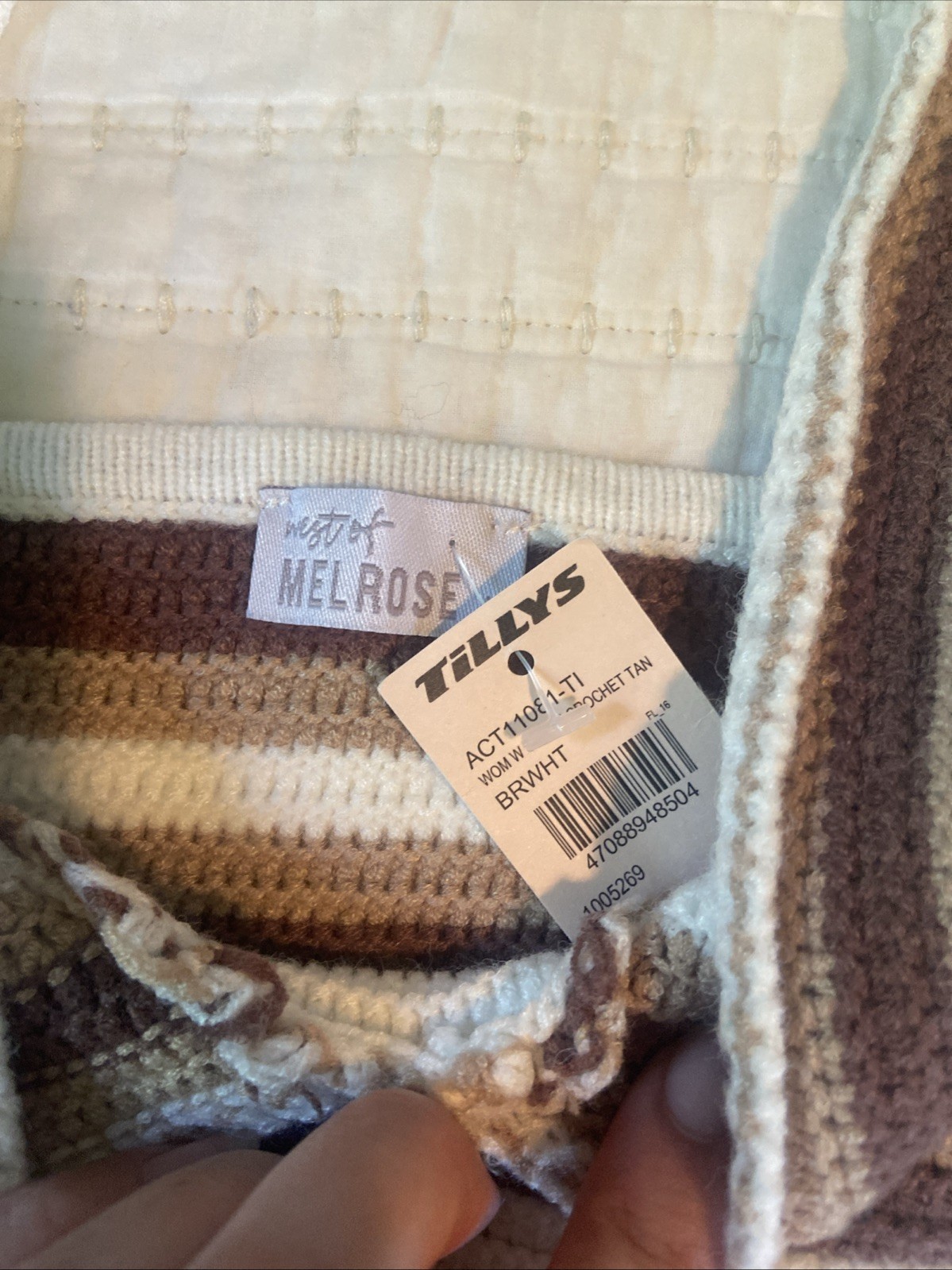 Tilly’s West of melrose Crochet Brown And White Striped Tank Top Sz Large