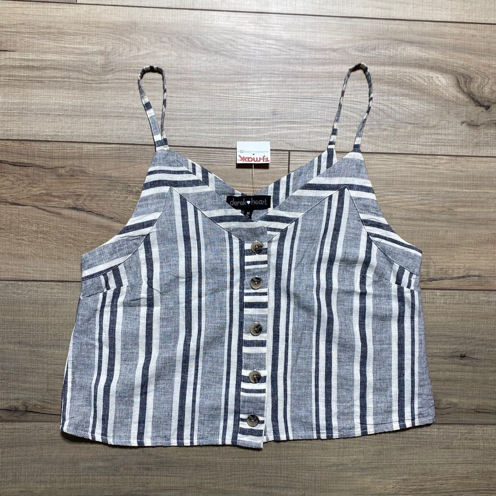 Derek Heart Womens Cropped Striped Tank Top Size Medium Cream Gray