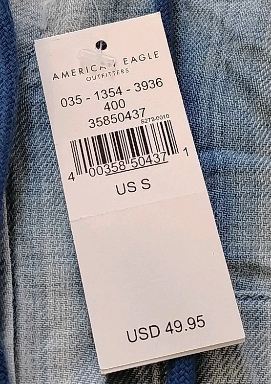 American Eagle Shirt Womens Small Blue Plaid Oversized Flannel Hoodie Button Up