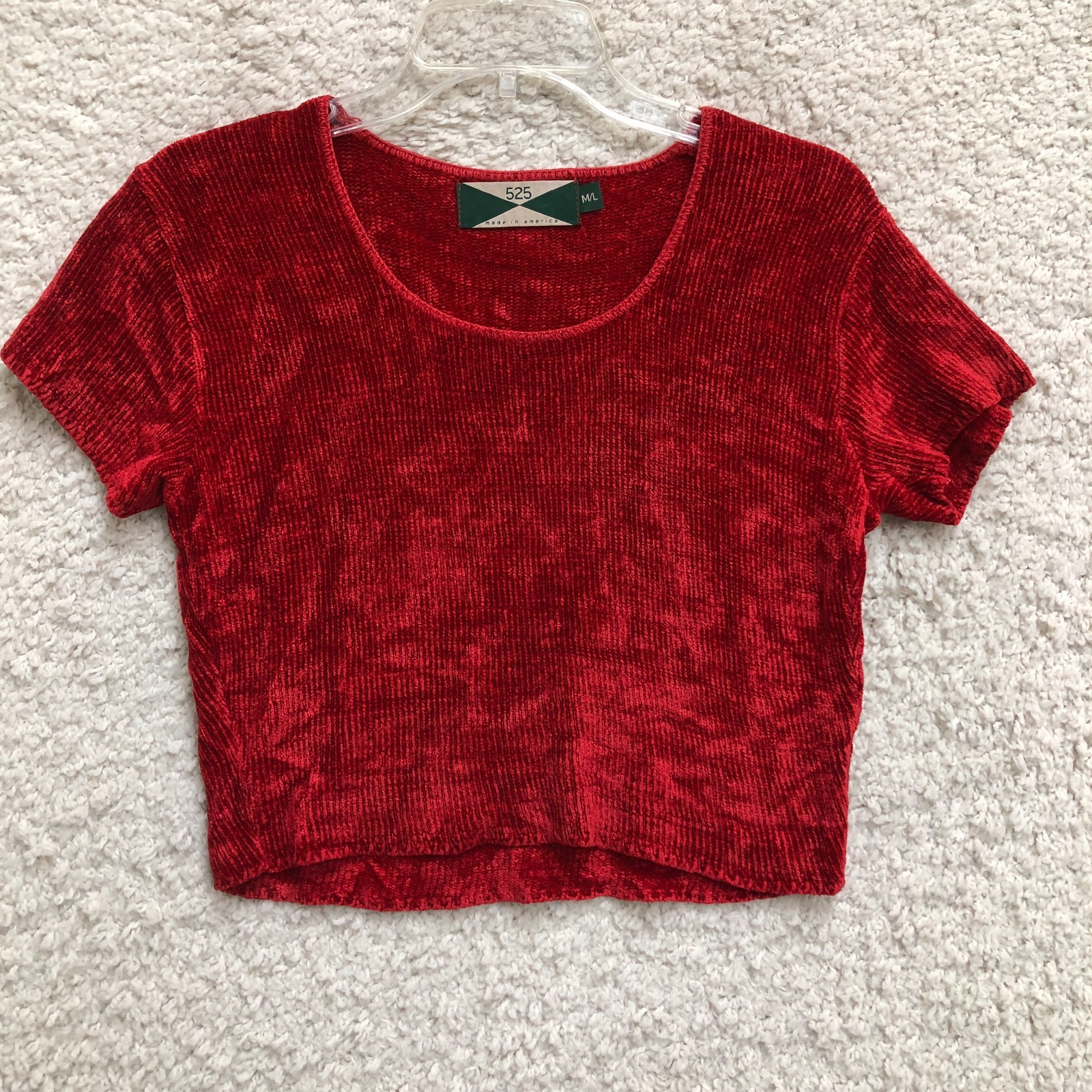 VINTAGE 525 America Top Shirt Medium Large Adult Red Cropped Ribbed Blouse Women