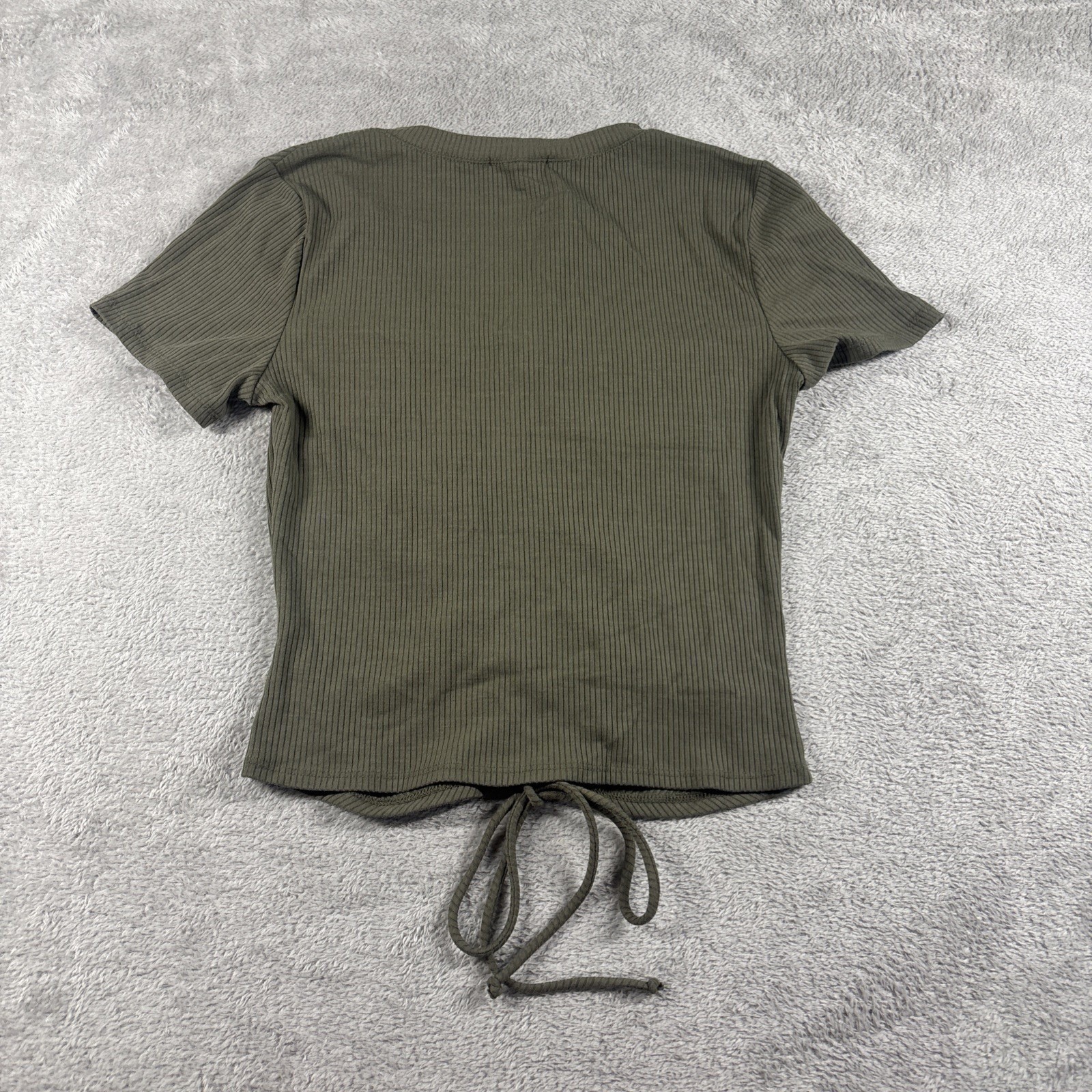 Aqua Women’s Ruched Drawstring Crop Top Short Sleeve Olive Green Size M New
