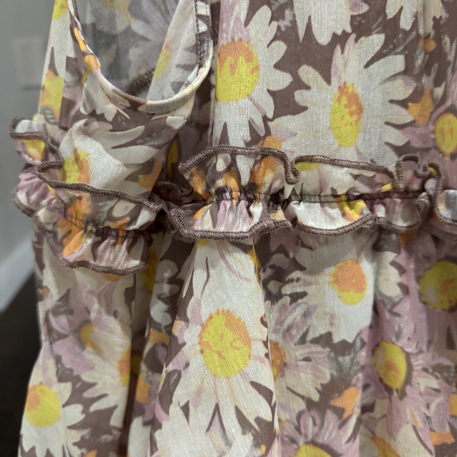 Free People XS Sheer Daisy Floral Ruffle Tie Front Boho Tank Top