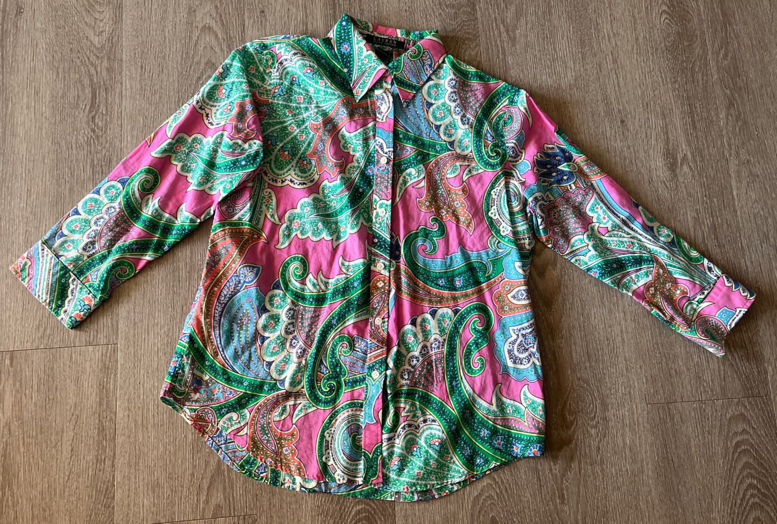 Lauren Ralph Lauren Button Down Shirt Paisley Colorful Machine Wash Sz Medium