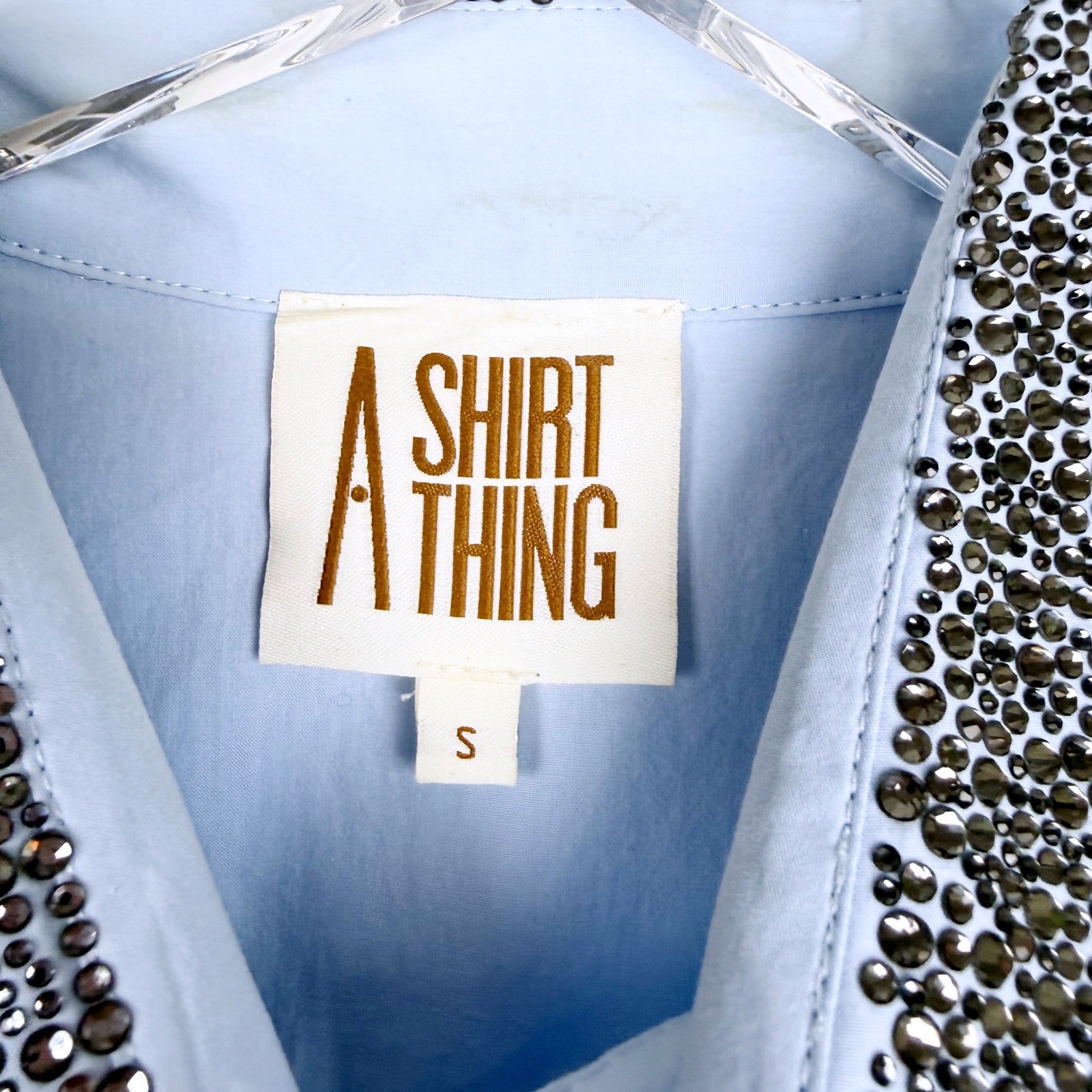 A Shirt Thing Liv Embellished Collar Parachute Sky Blue Top Small