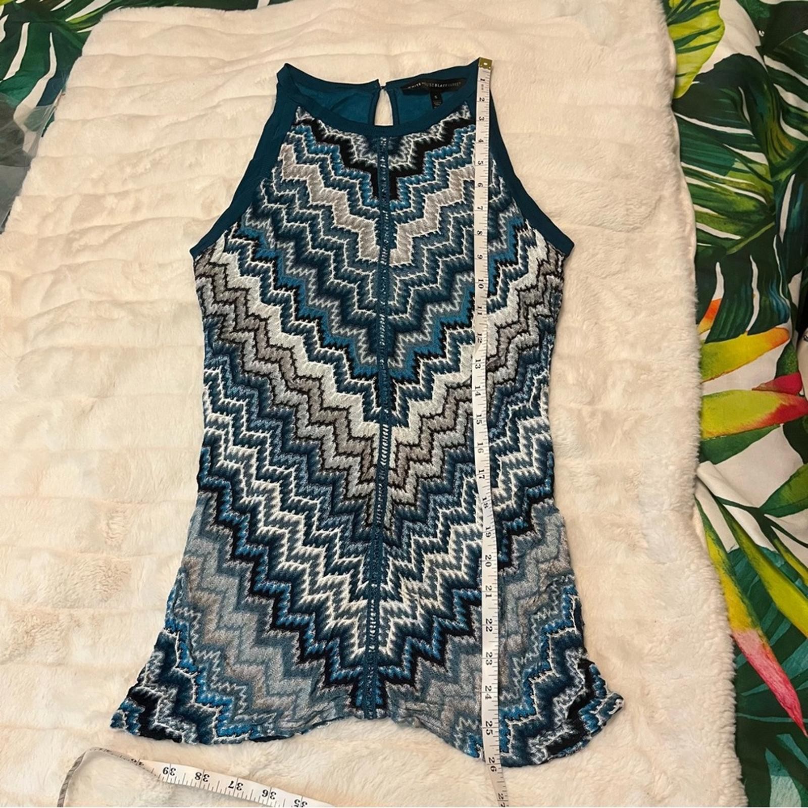 White House Black Market S Extra Slim Dark Teal Blue Grey Geometric Tunic Tank
