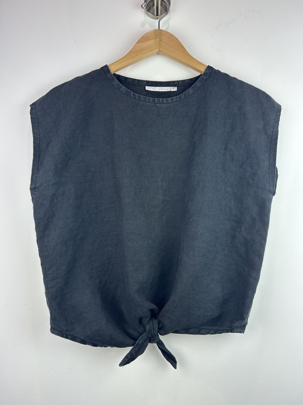 ONLY CHILD Luzon Tie Front Top Cropped100% Linen Garmentory $140 in Black sz S