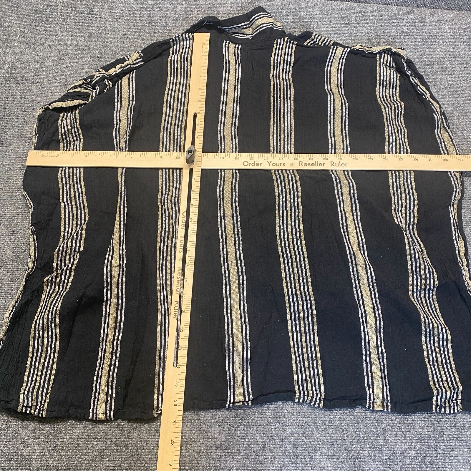 Accessory St New York Women Black Striped Cotton Poncho Top One Size Boho Gauze