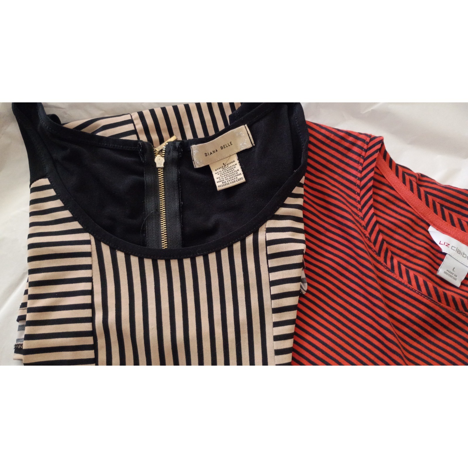 Lot 2 Nautical Wear Diana Belle Liz Claiborne Tops Orange Tan Black Shell Tee
