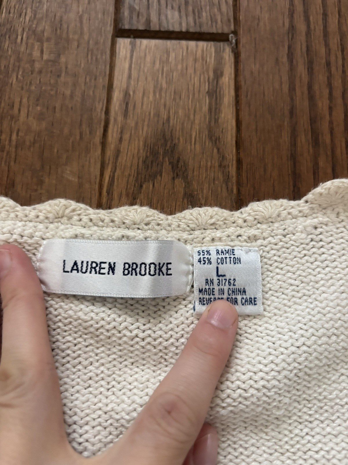 Large cottage core knitted button down vest white cotton / ramie blend layering