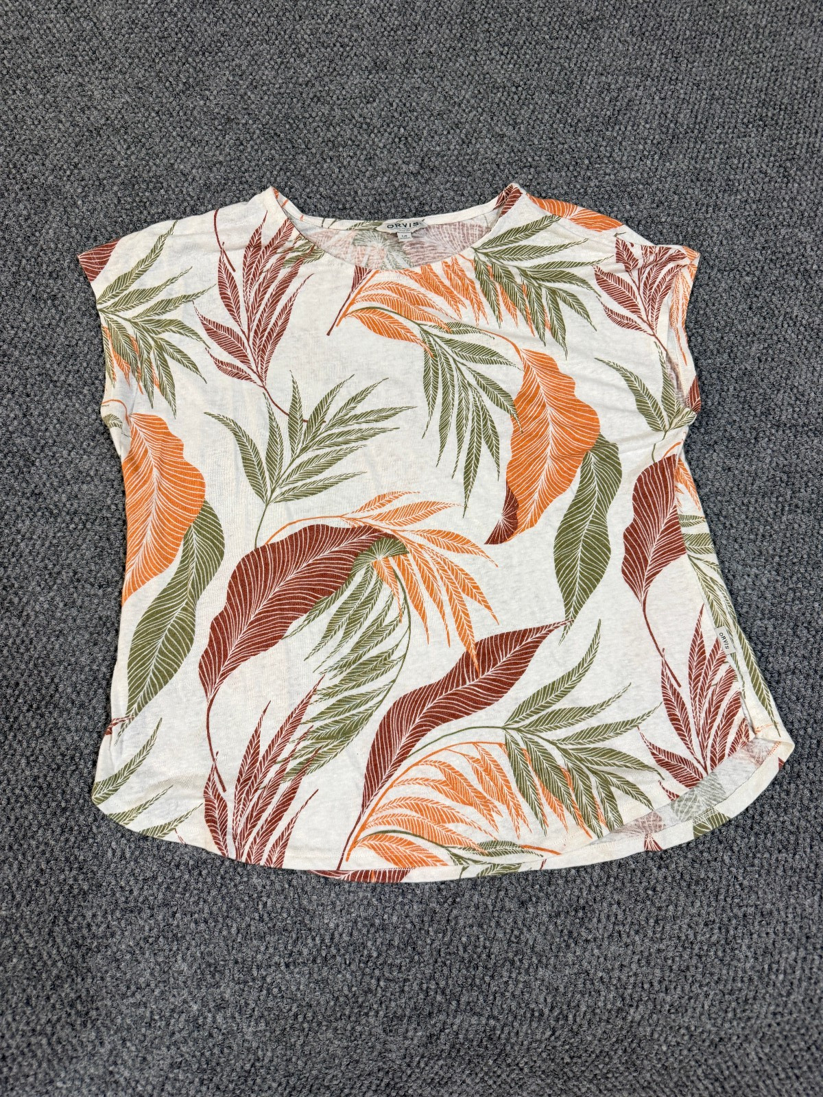 Orvis blouse womens Large multicolor floral leaf print short sleeve casual top