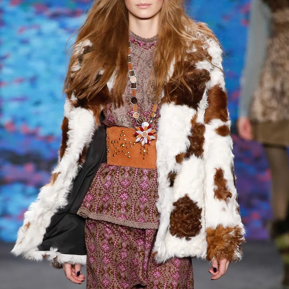 ANNA SUI Purple Victorian Wallpaper Print Taupe Trim FALL 2015 Runway Fitted Top