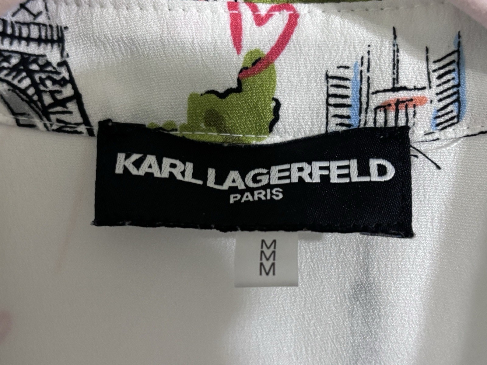KARL LAGERFELD PARIS Women’s Button-Up Shirt Collared Paris Print White M