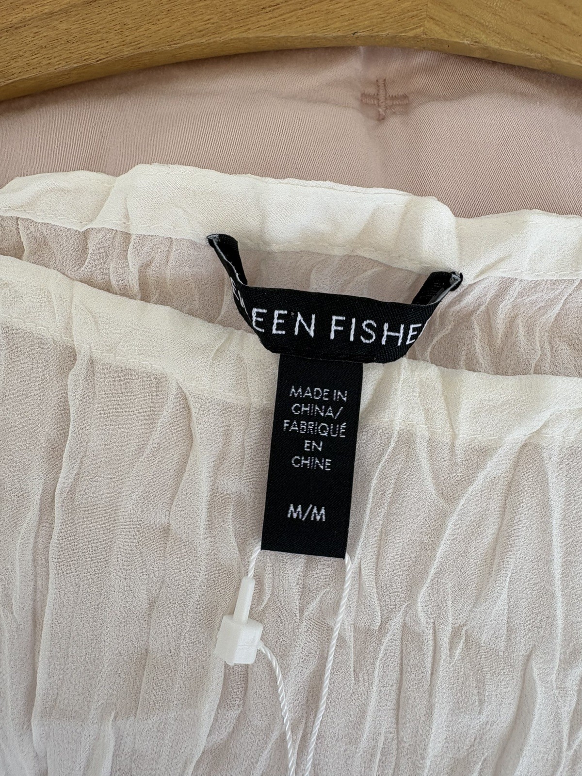 Eileen Fisher Crinkled Sheer Silk Georgette Tunic Top M Ivory Long Sleeve