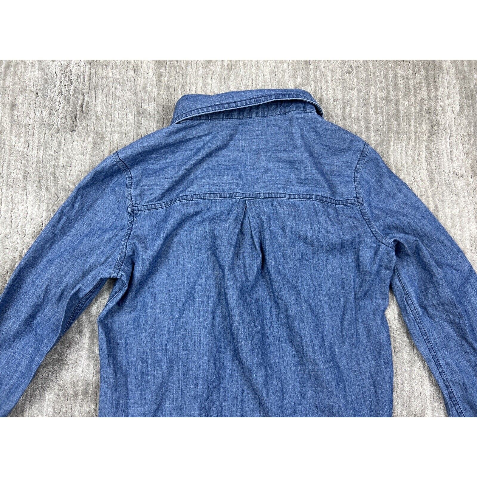 SO Top Womens XS Blue Heritage Chambray Lace Up V Neck Long Sleeve Pullover Top