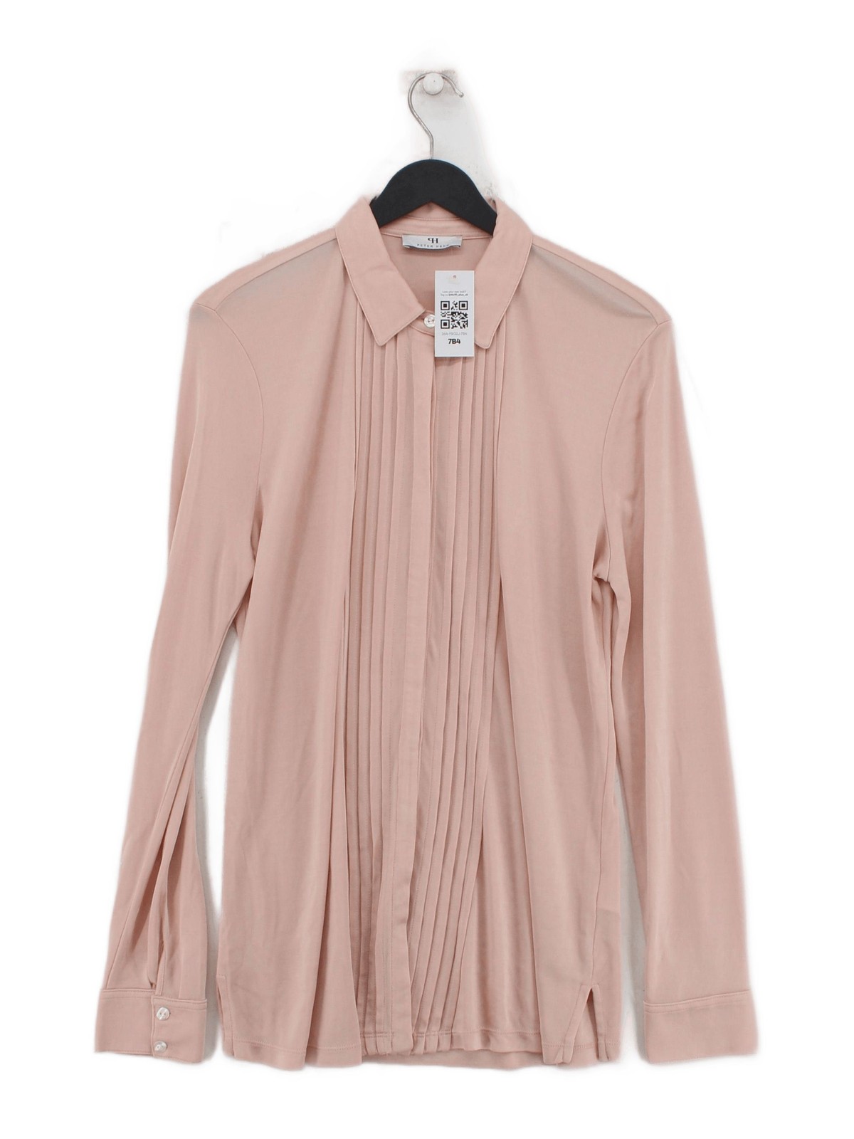 Peter Hahn Women’s Blouse UK 14 Pink 100% Viscose Long Sleeve Collared Basic