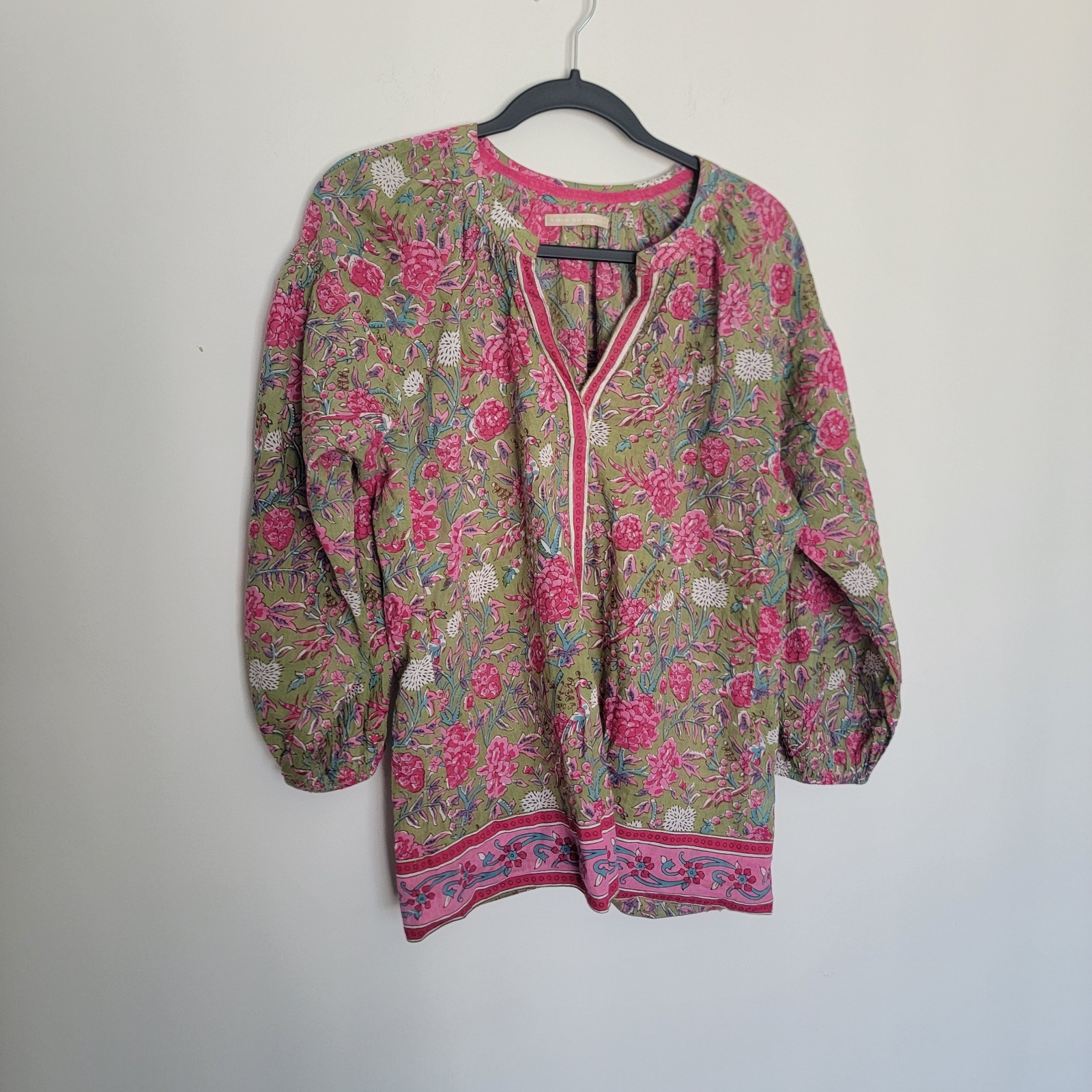 Lola Australia Twenty Shirt Olive Rose Floral Blouse Size S Multicolor