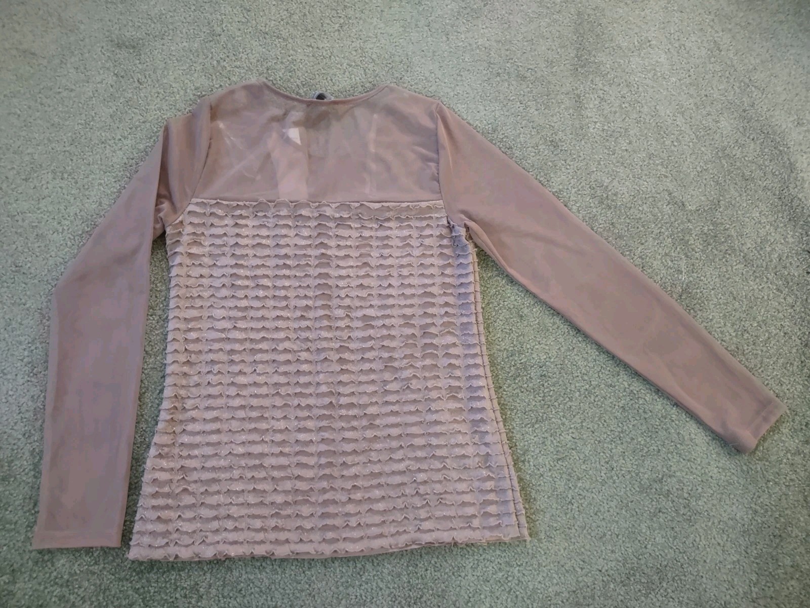 Misses Dressy Top, Sheer Mesh & Knit, Bronze Shimmer, Stretch, Long Slv., S, New