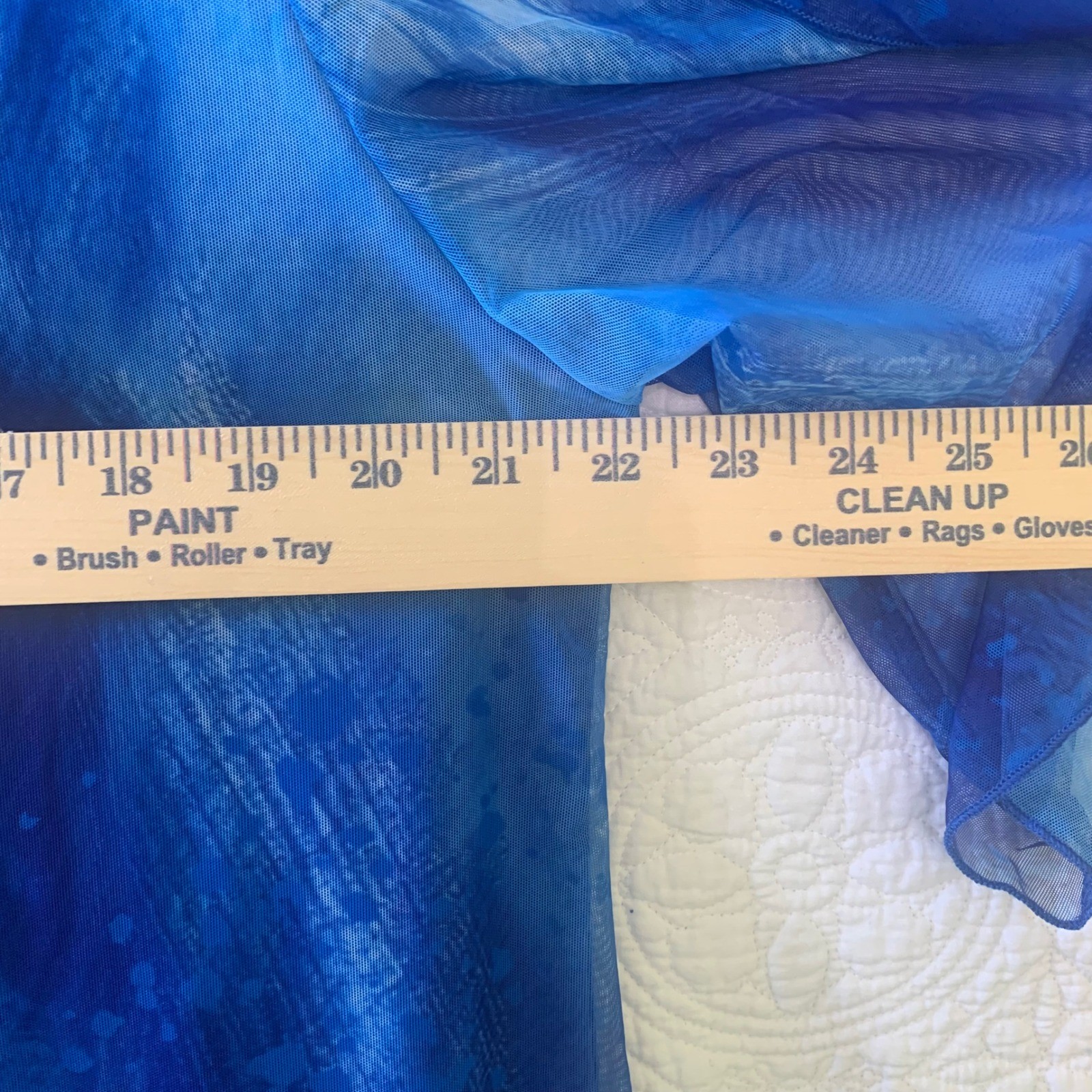 Sese Code W XL Blue Abstract Print Mesh Layered V-Neck Blouse Flutter Sleeve NWT