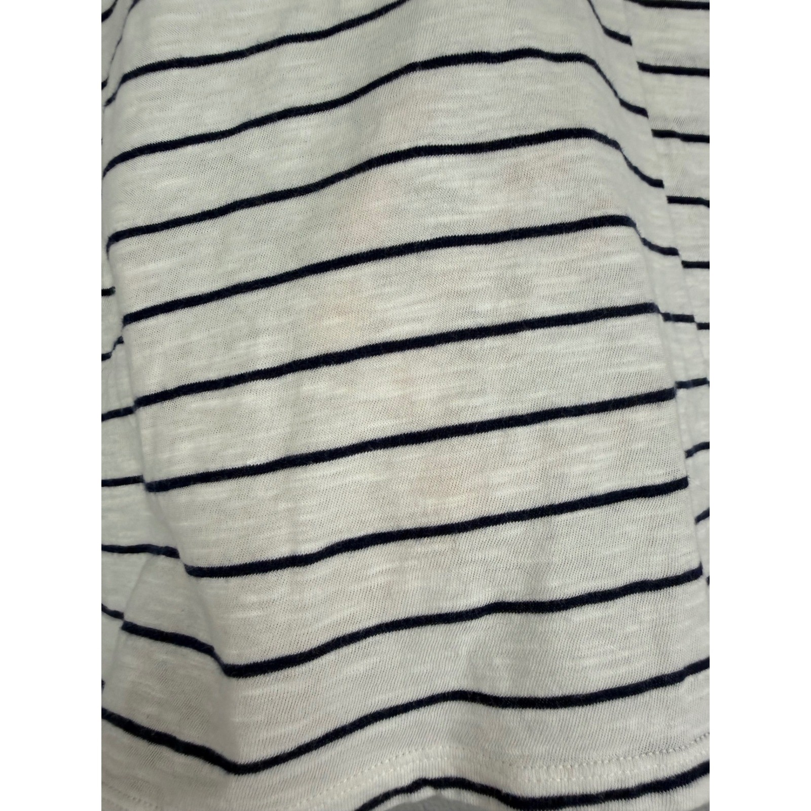 A New Approach Womens Medium Striped Henley Top Short Sleeve Navy White Cotton