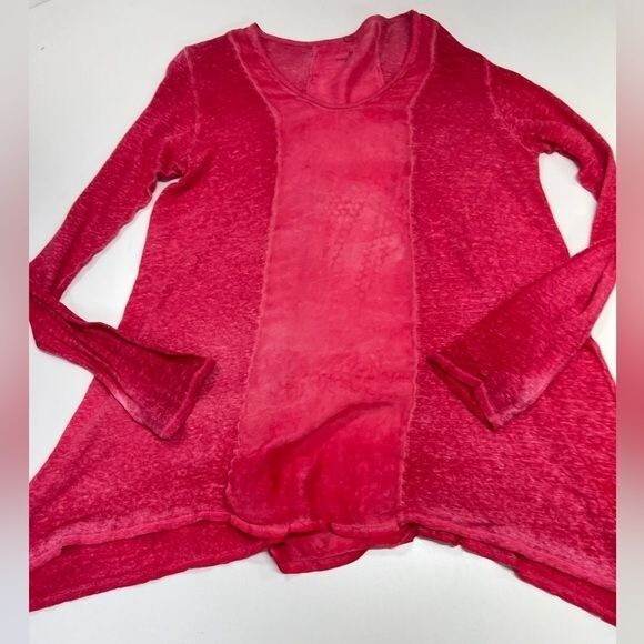 Johnny Was Pete & Greta 100% Linen Red long Sleeve Top Size Small Boho Lagenlook