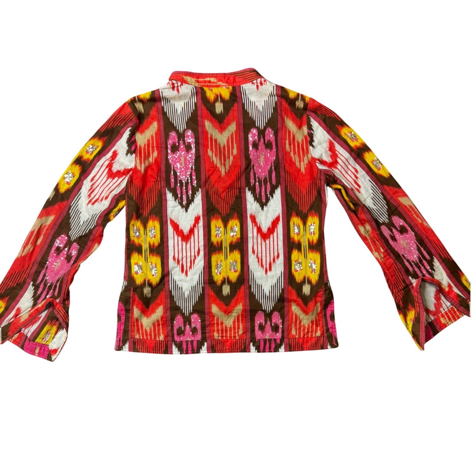 Tory Burch Stephanie Sequin Embellished Cotton Tunic Red Pink Brown Womens 10