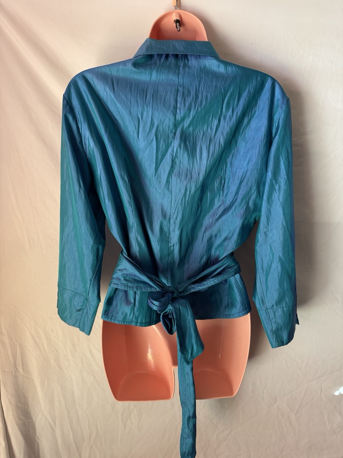 Ellen Tracy Blouse Size 16 Long Sleeve Teal Top Wrap Around