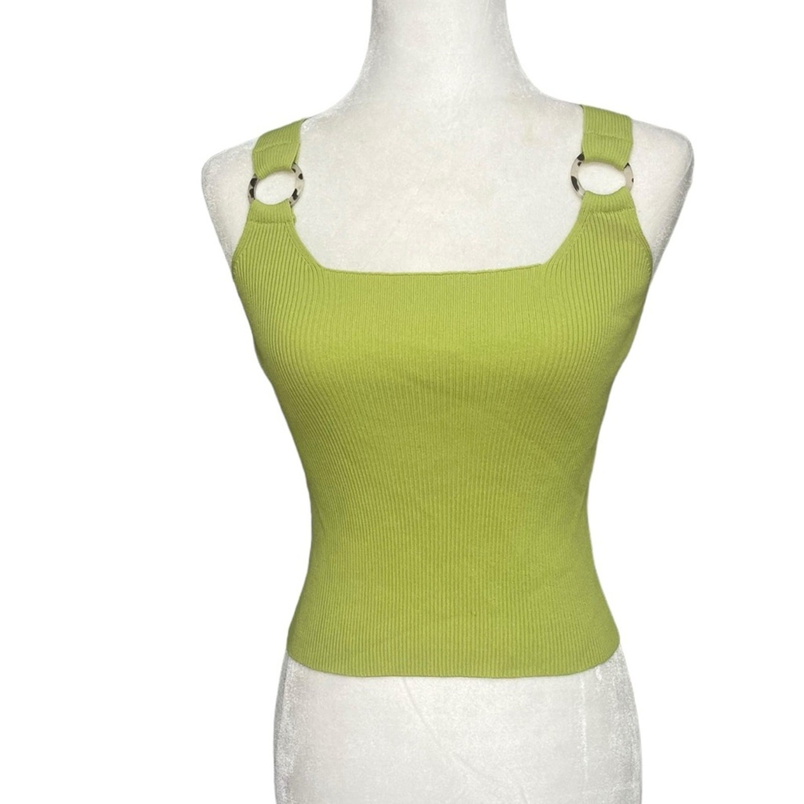 NWT CIDER Olive Green Ring Detail Ribbed Knitted Top Women’s Size Small