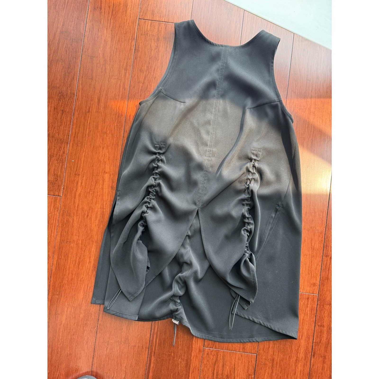 UN3D Japan Avant Garde Sleeveless Top Black Ruched Side Slit Asymmetric Tunic