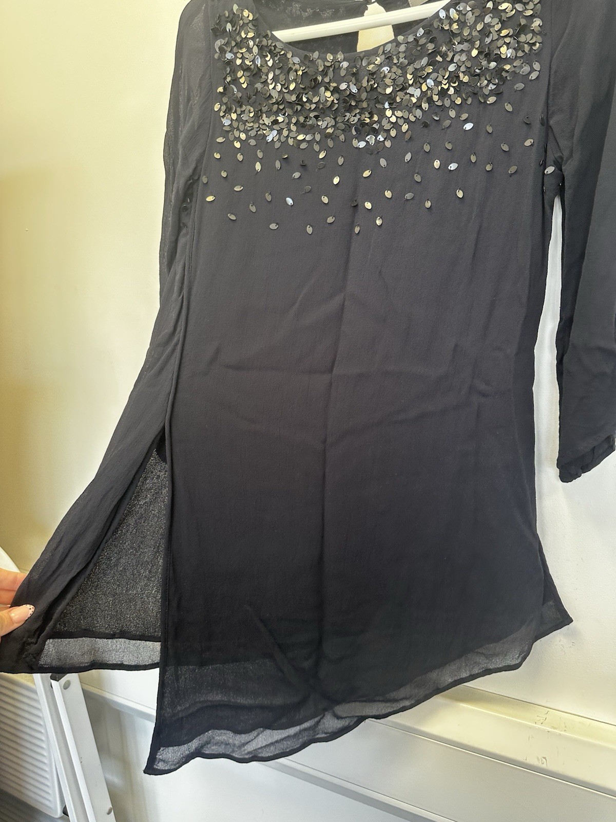 Mint Velvet Navy Sequin Embellished Top Size 10 Evening Occasion Asymmetric