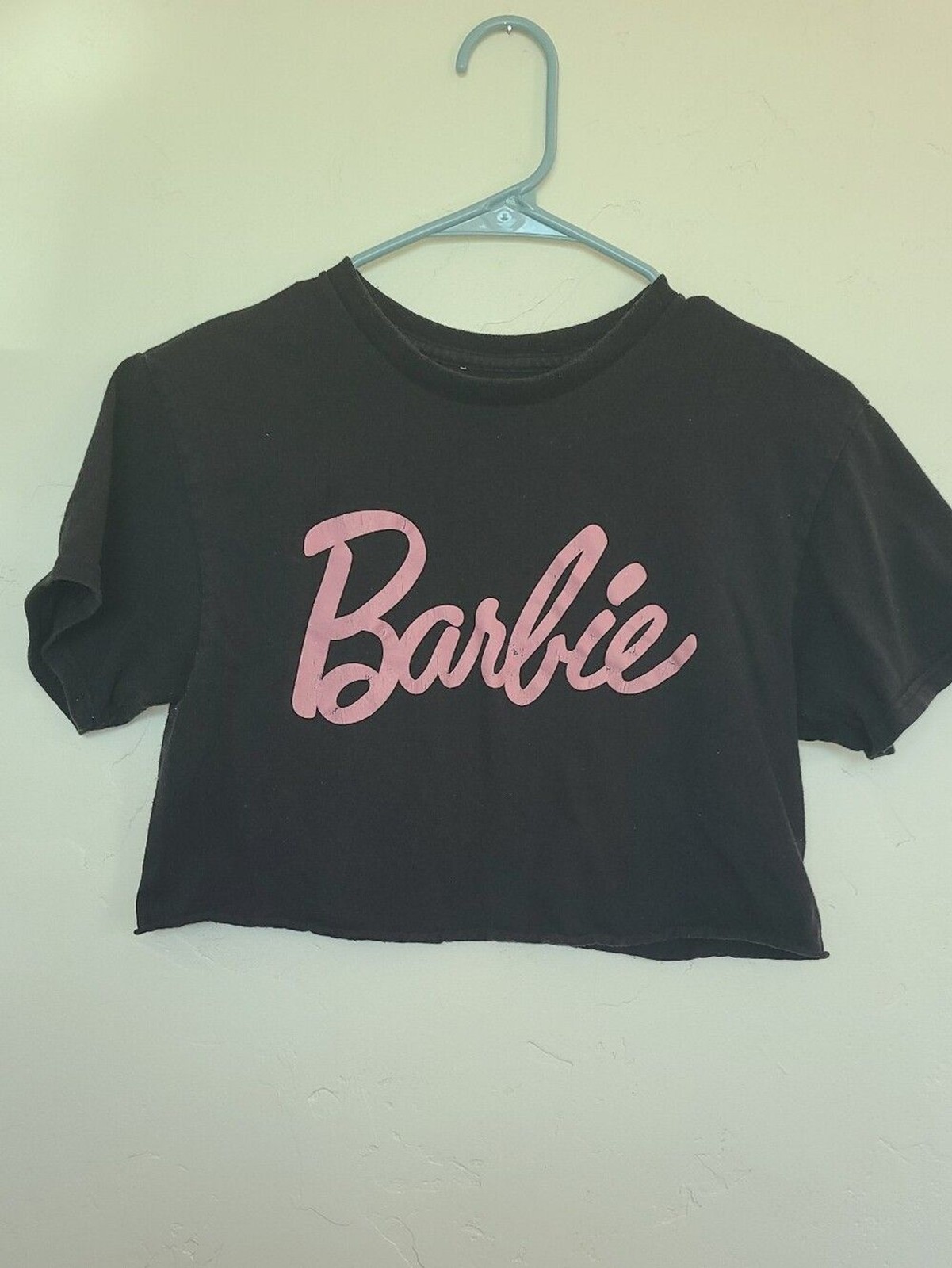 Vintage Barbie Black Crop Tee with Pink Logo Size S