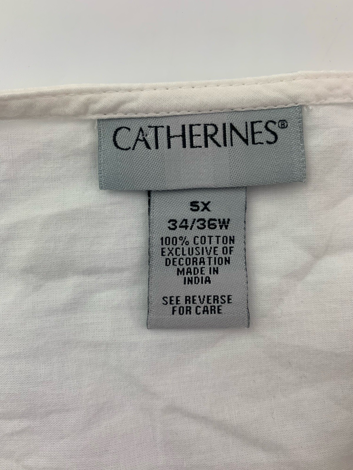 Catherine’s 5X (34/36W) White Beaded Embroidered 3/4 Sleeve Boho Blouse NWT