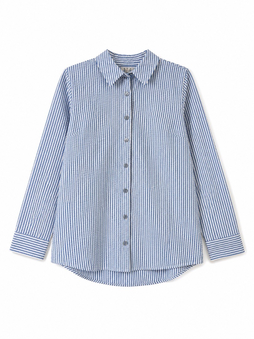 Joan Rivers Womens Seersucker Shirt Blue White Stripe Button Down SP