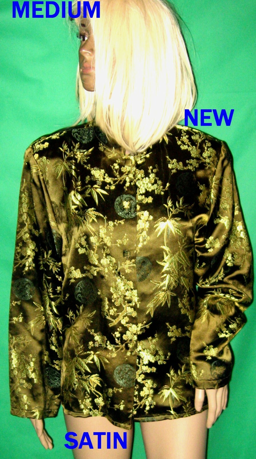 M clio SILKY SATIN embroidered blouse shirt bamboo vtg flower chinese mandarin