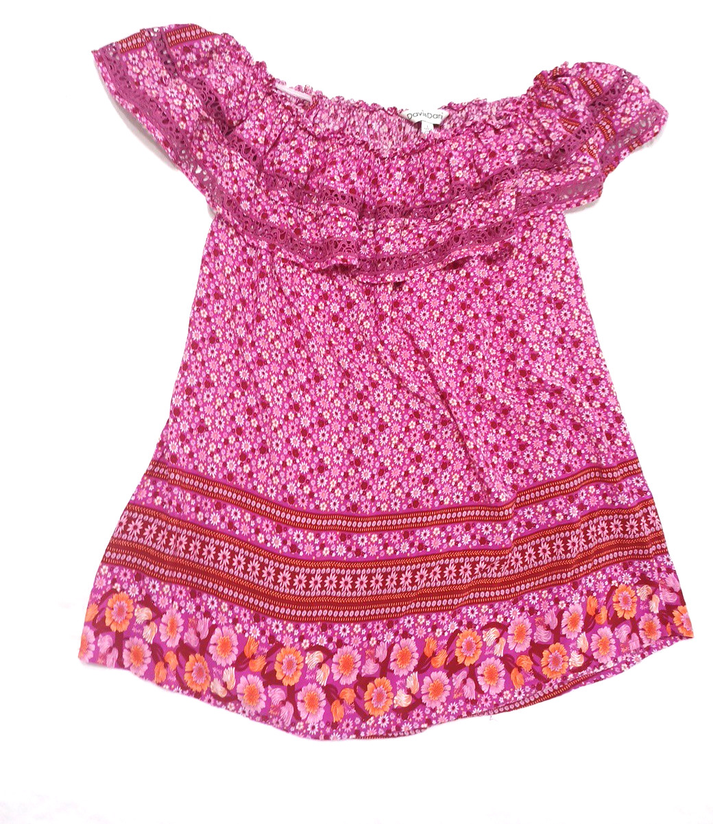 Davi&Dani Womens Pink Purple Floral Lace Off Shoulder Tank Top Sz L Pretty