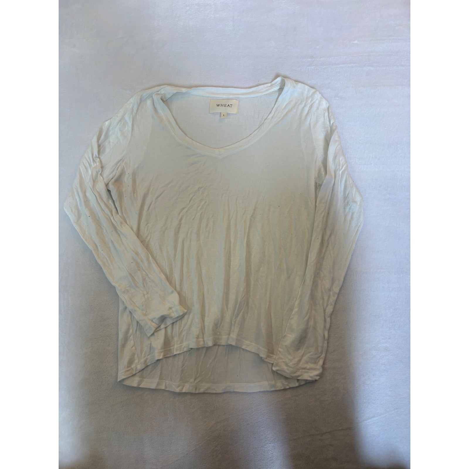 Wheat Memphis Long Sleeve V Neck Tee White Micromodal Spandex Size L
