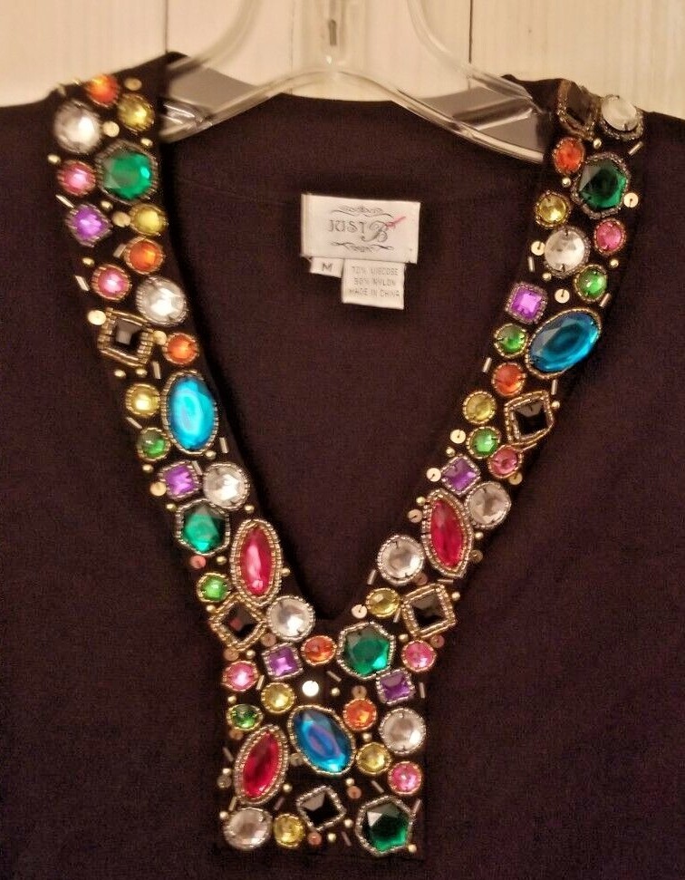 Jeweled Beaded Knit Top Women’s Boutique CHIC Unique Event Elegant Medium