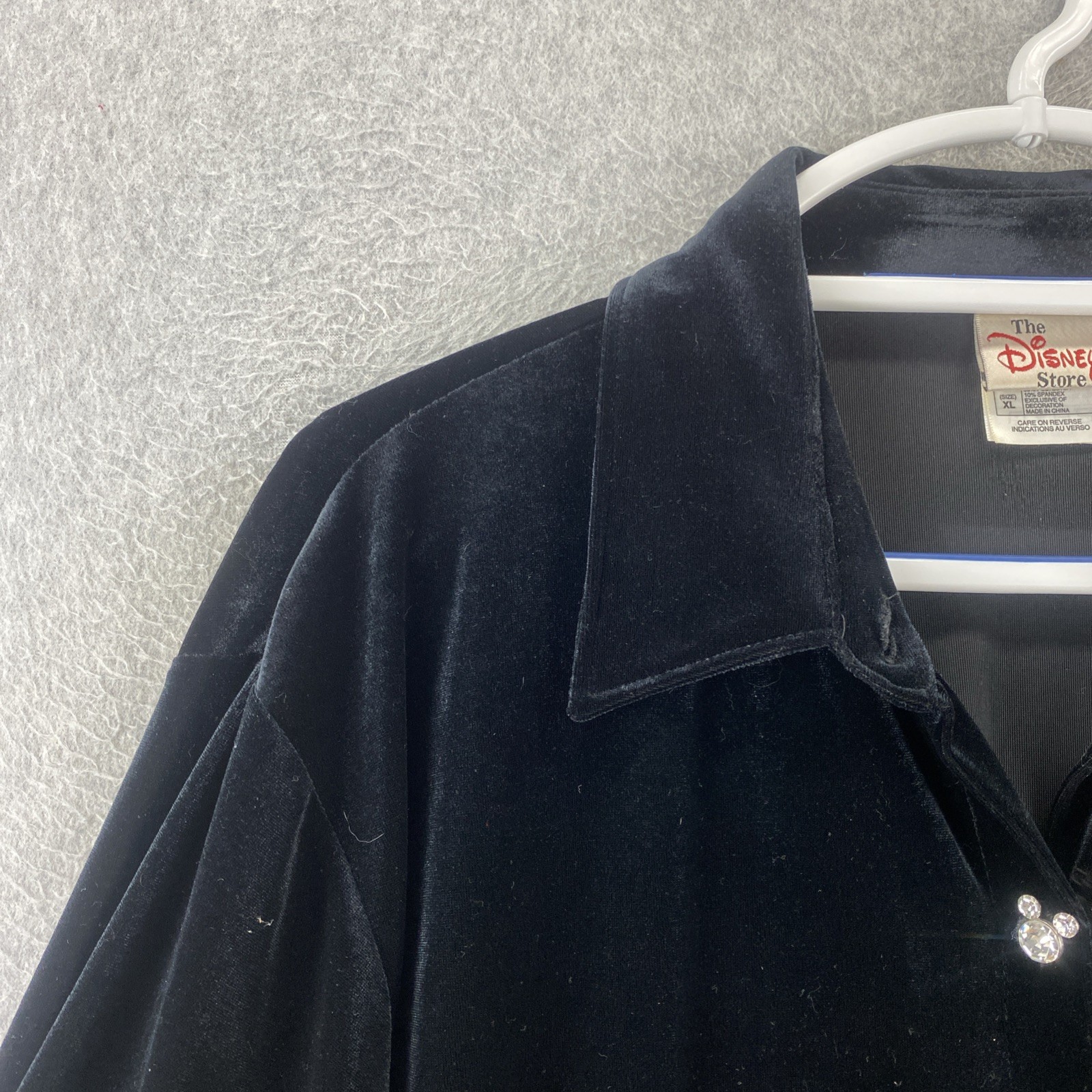 Disney Store XL Black Velour Mickey Mouse Button Front Long Sleeve Shirt Top