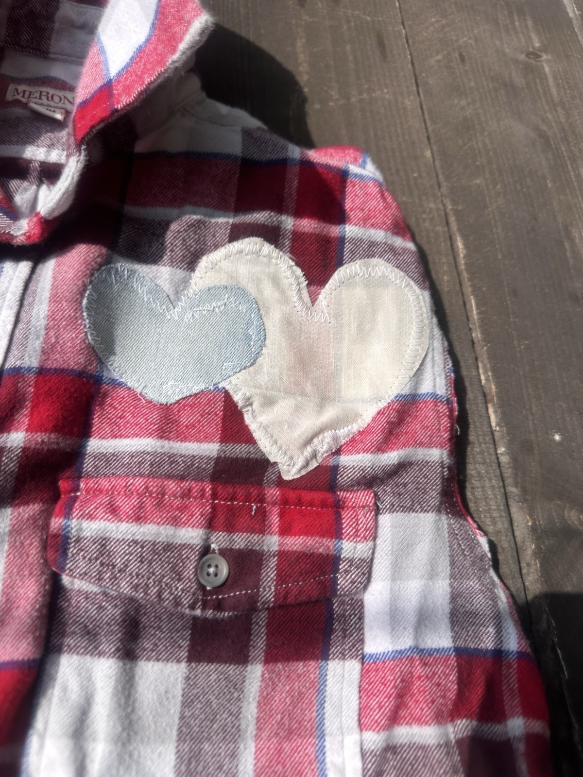Upcycled Flannel Sleeveless Women M Red Cottagecore Raggedy Ann Pocket Quilt